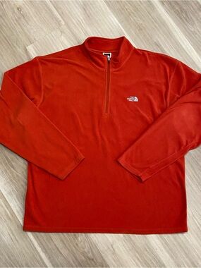 The North Face Fleece Pullover Mens Large L Rust Orange Red TKA 100 1/4 Zip